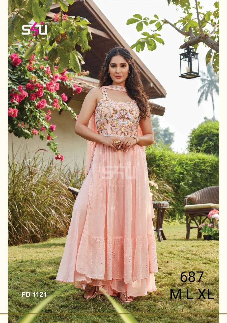 s4u 687 design combo set of party wear kurti with dupatta 