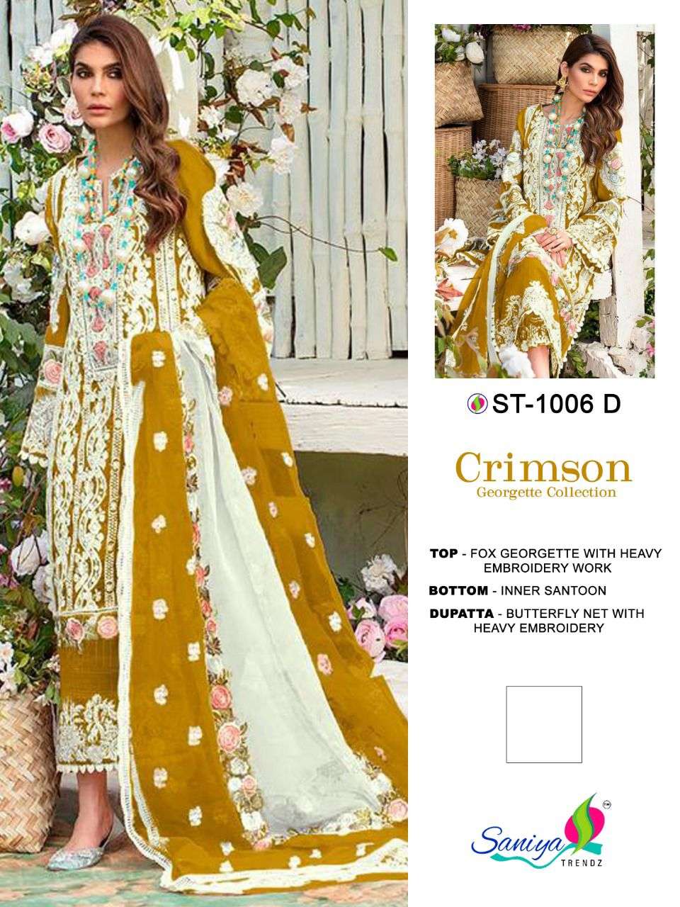 saniya trendz crimson georgette heavy work pakistani suits