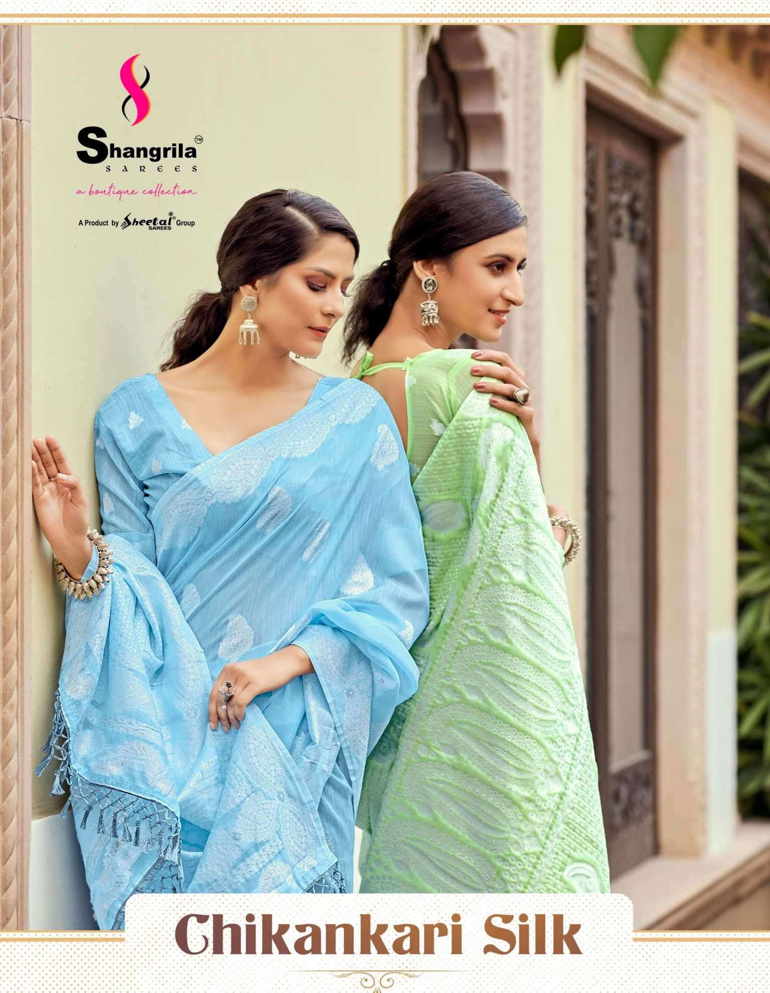 shangrila chikankari silk lucknowi thread work linen sarees 