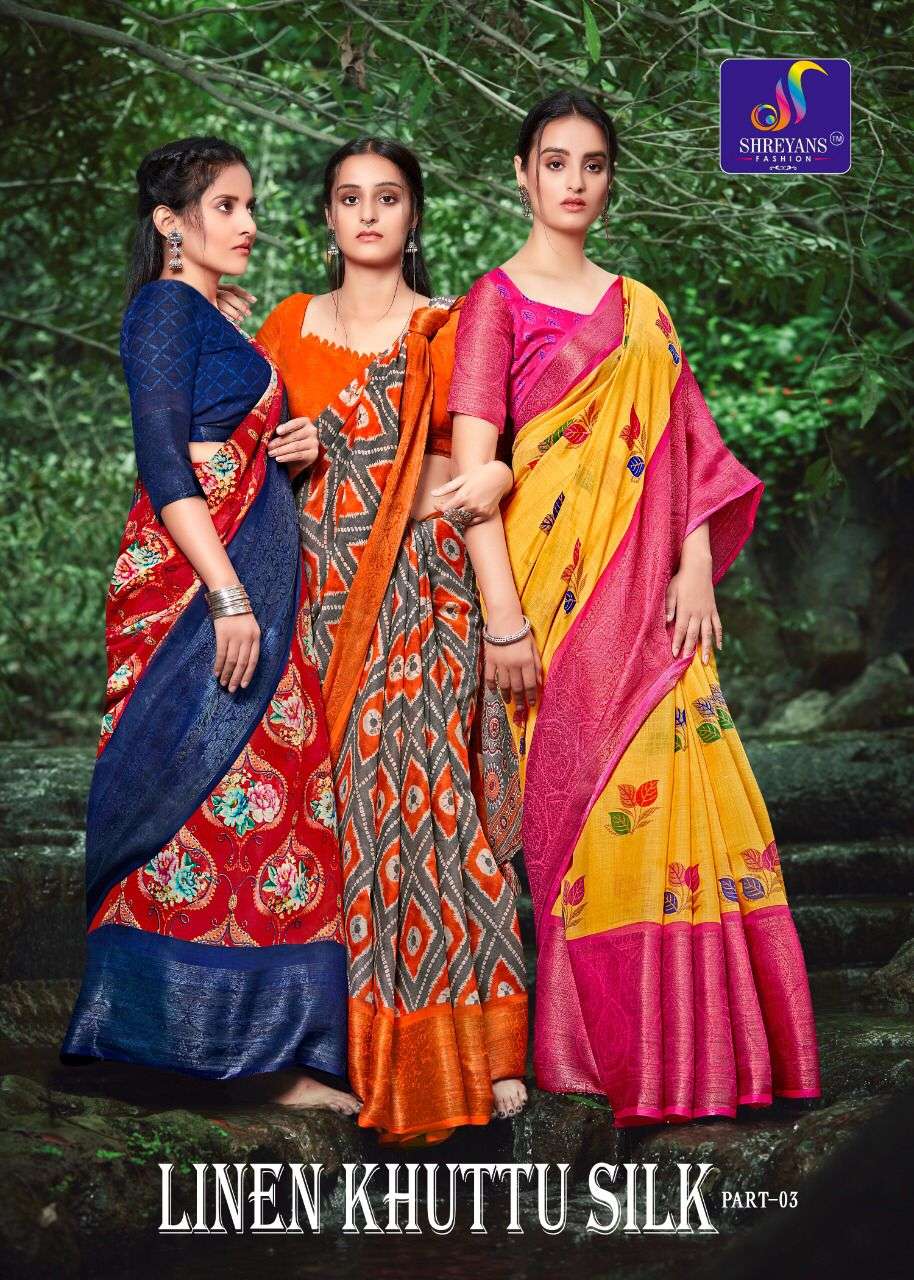 shreyans fashion linen khuttu silk vol 3 latest design sarees collection 