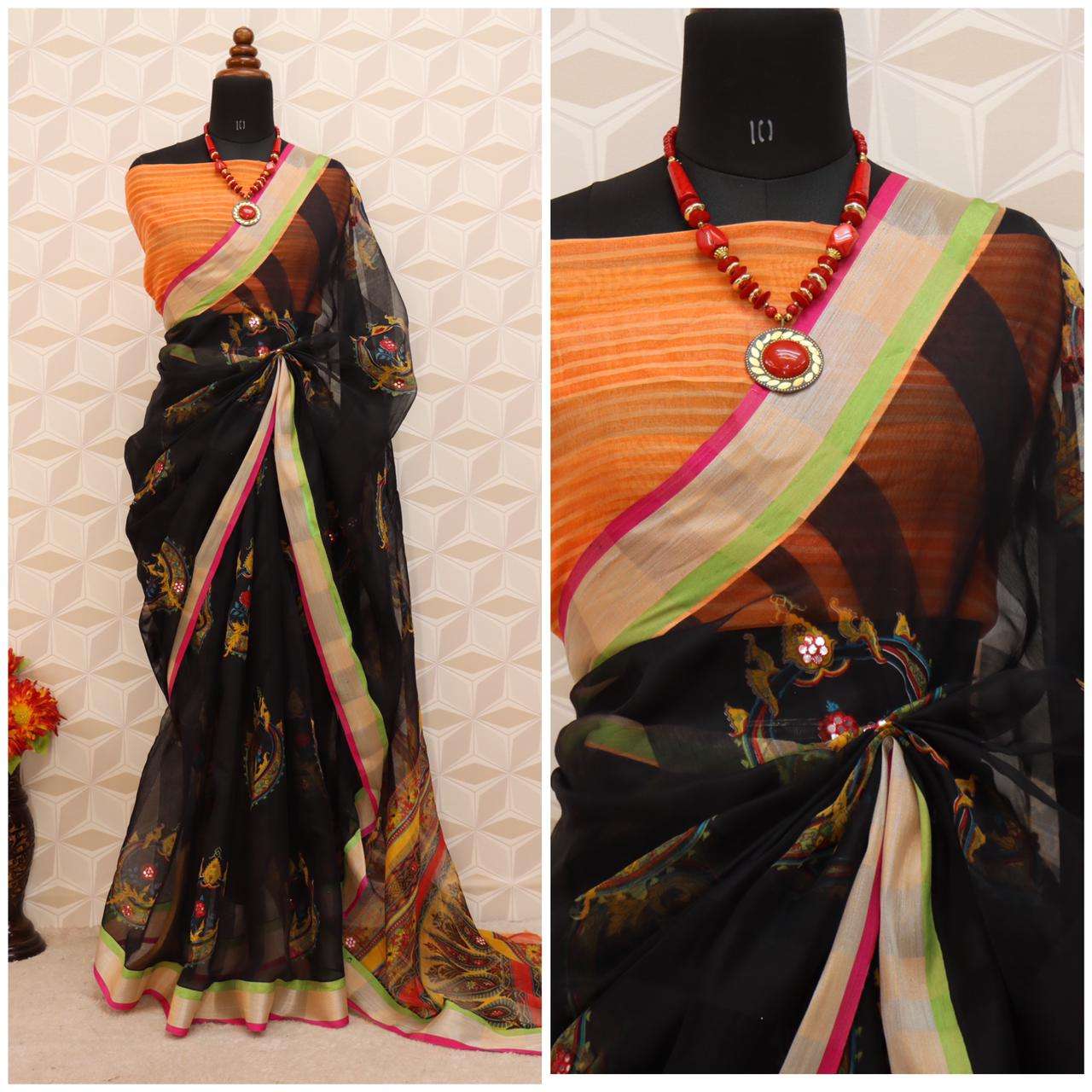 shreyans fashion shine star organza cotton saris lowest cost 