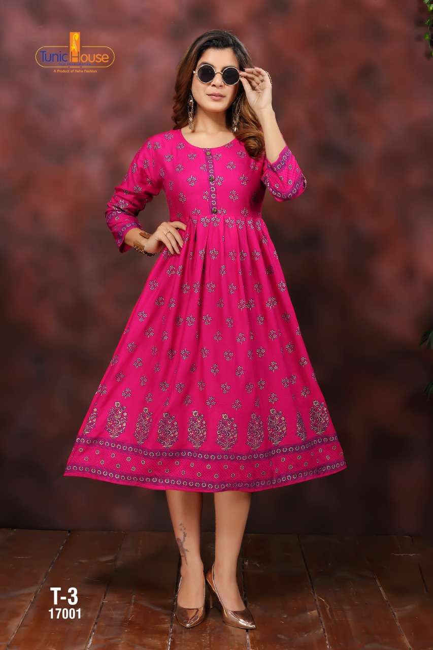 T-3 BY TUNIC HOUSE FLAIR GOLD PRINT KURTI COLLECTION