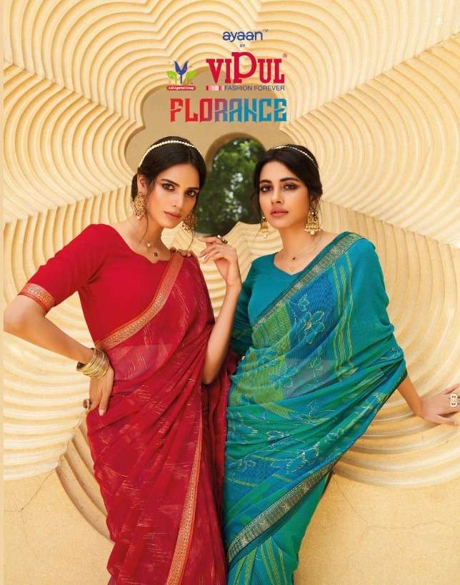 vipul present florence georgette foil printed designer sarees