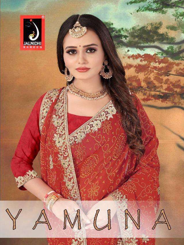 yamuna by jalnidhi georgette bandhani designer saree seller