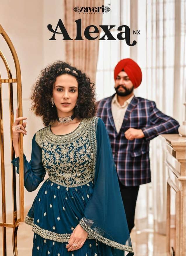 zaveri alexa nx readymade top with plazzo and dupatta 