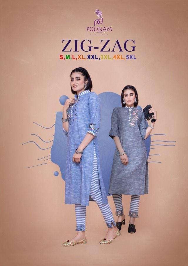 zig zag by poonam cotton slub designer kurti with pant wholesaler