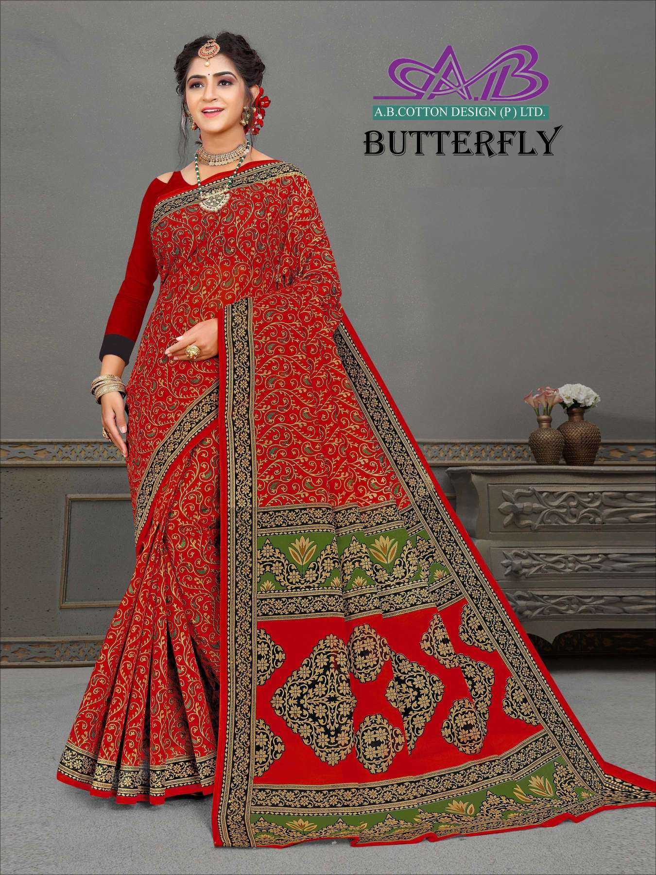 ab cotton butterfly mulmul cotton saree with blouse piece 