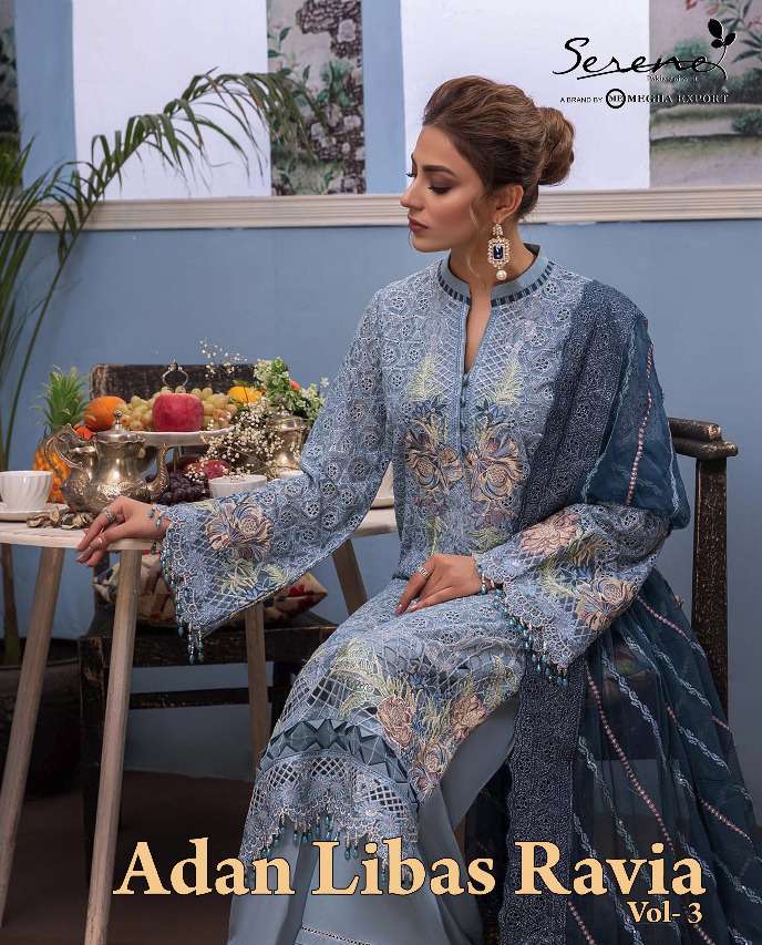 adan libas ravia vol 3 by megha exportes georgette work special pakistani suits