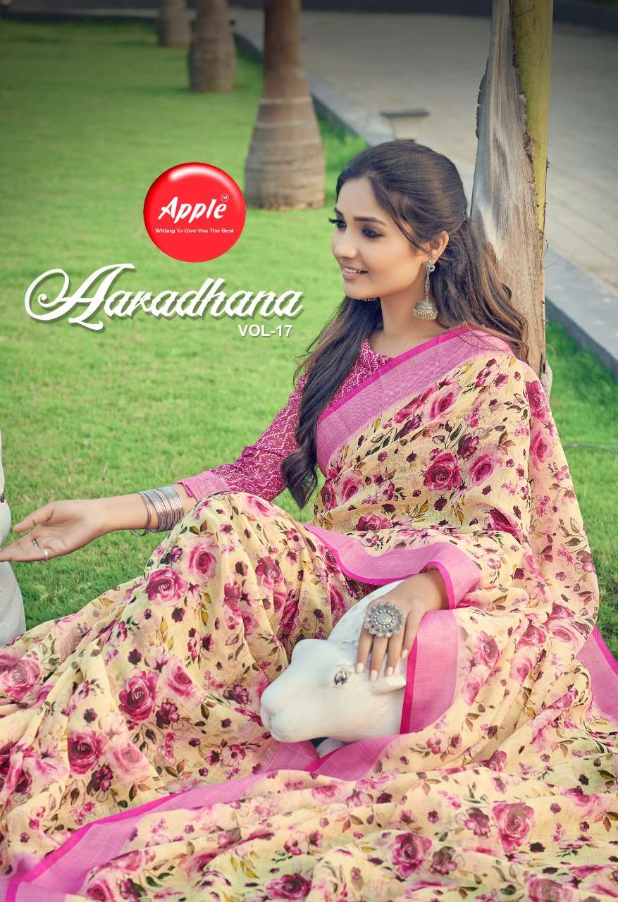 apple aaradhana vol 17 pure linen digital printed fancy saree