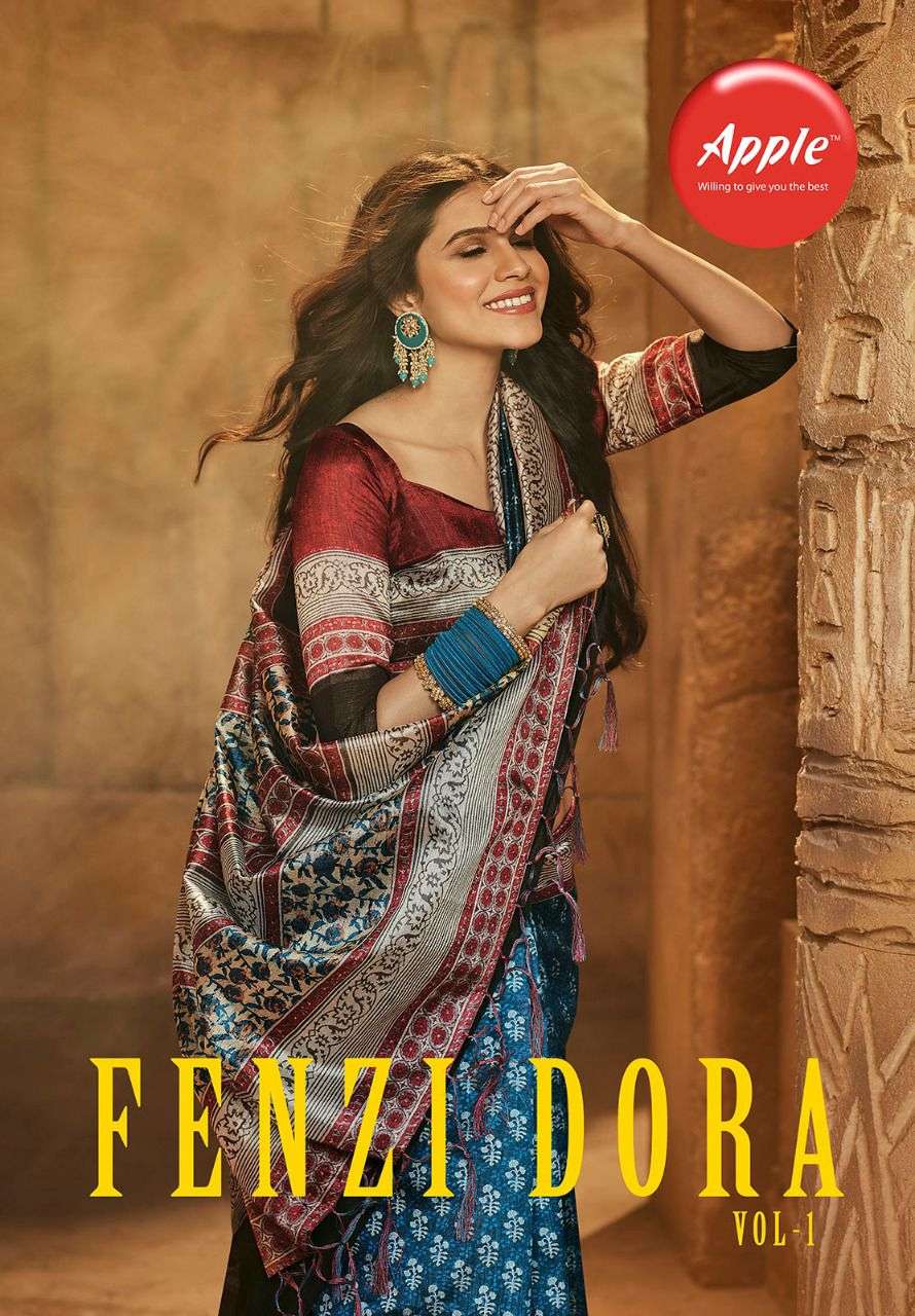 apple fenzi dora vol 1 silk digital printed casual sarees