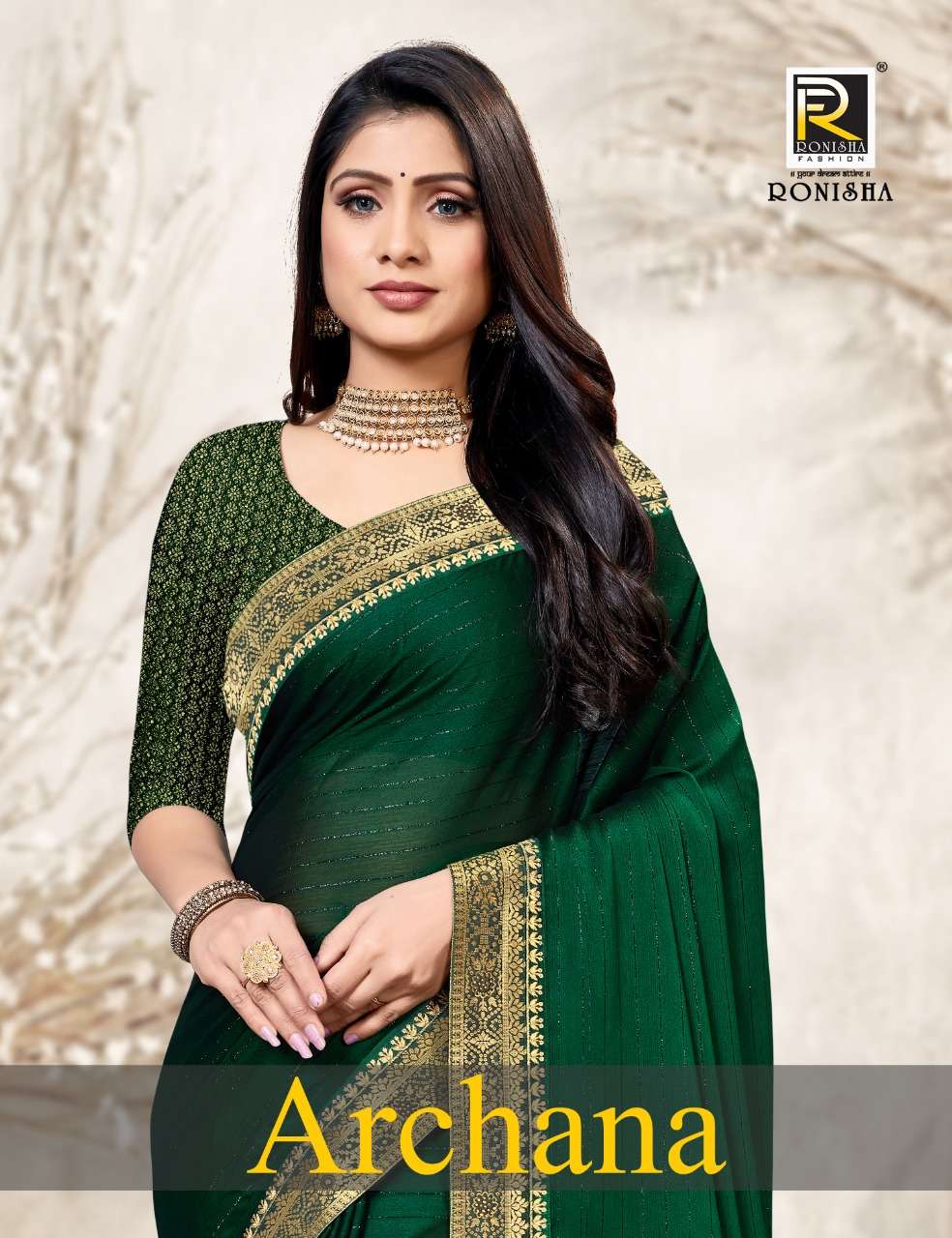 Archana by ranjna saree fastive wear rainbo jari  stylish border blouse saree Collection 