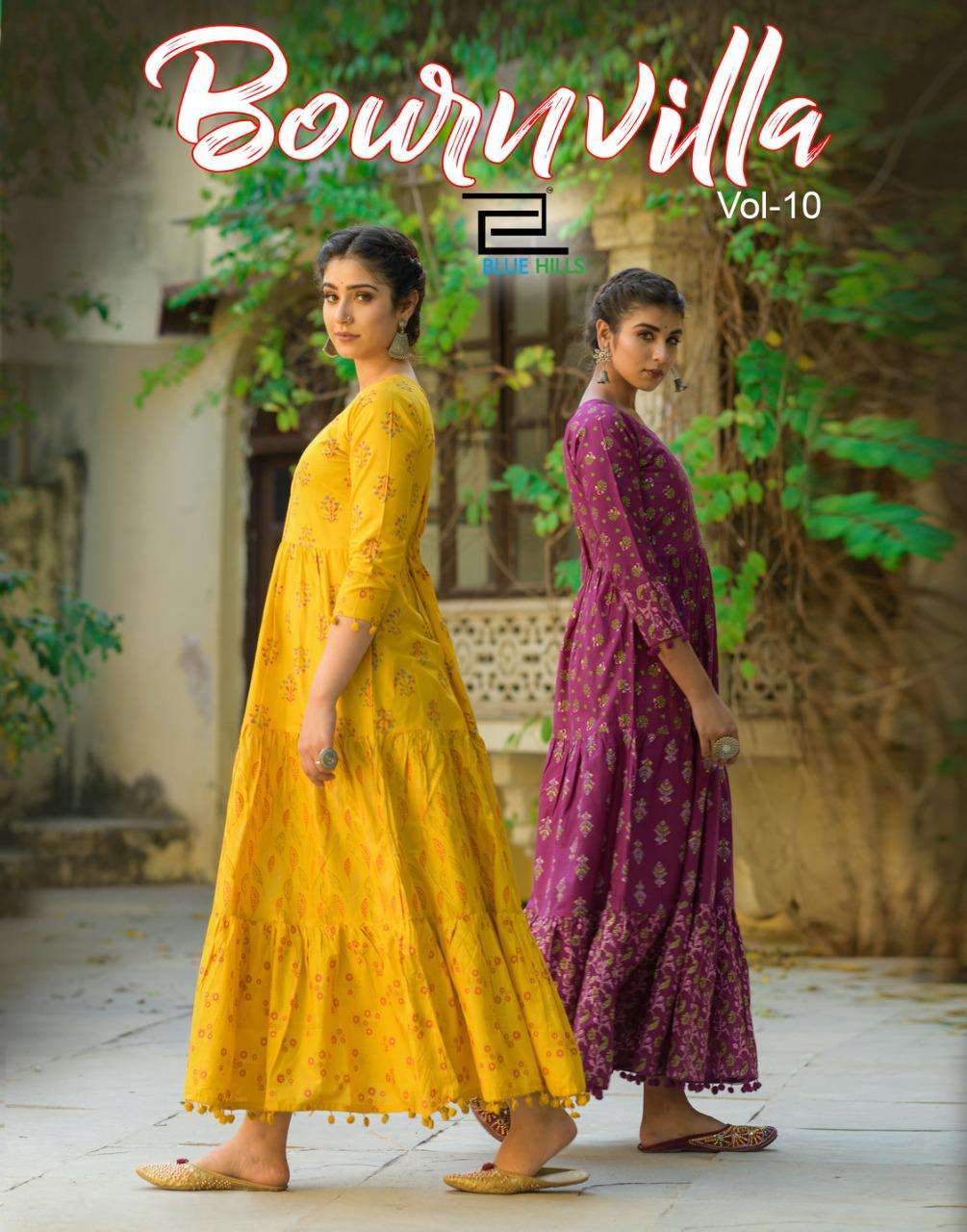 bournvilla vol 10 by blue hills cotton long frill gown with pom pom