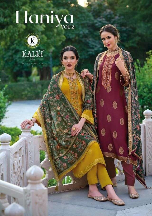 haniya vol 2 by kalki trendz muslin jacquard embroidery rich collection of suits