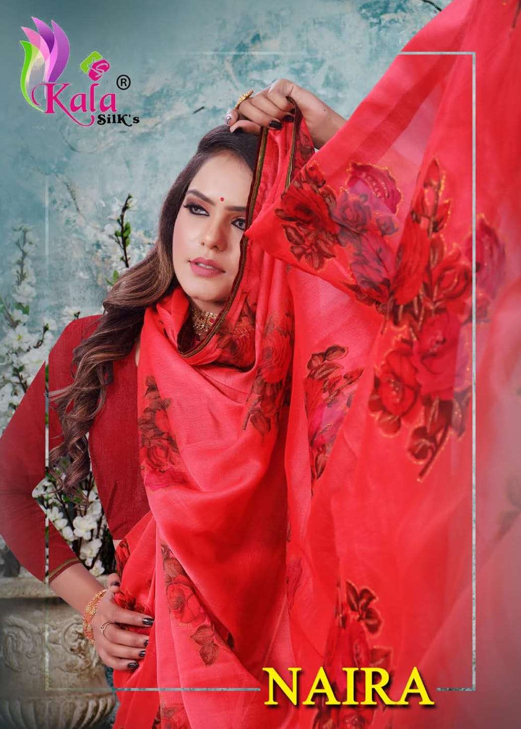 kala silks naira china chiffon saree with jari print lace concept 