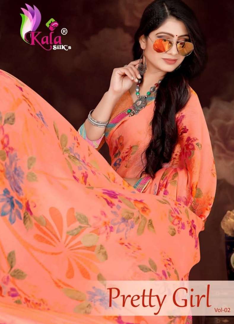kala silks pretty girl moss chiffon saree with fancy lace border 