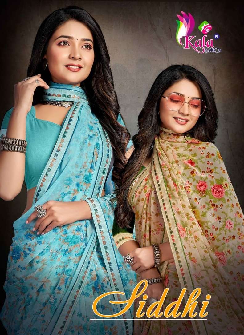 kala silks siddhi georgette with fancy lace sarees design 
