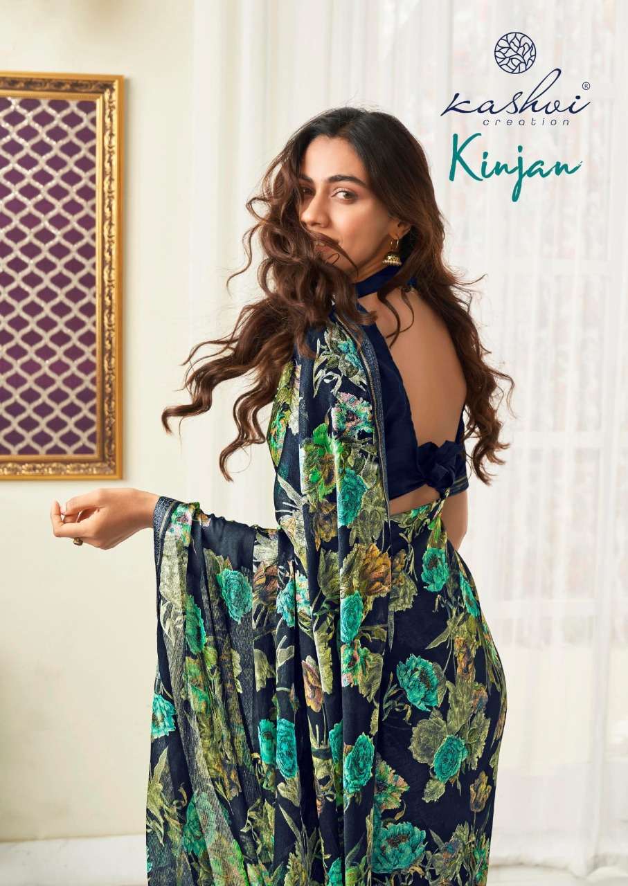 kashvi kinjan p c moss sarees with fancy less