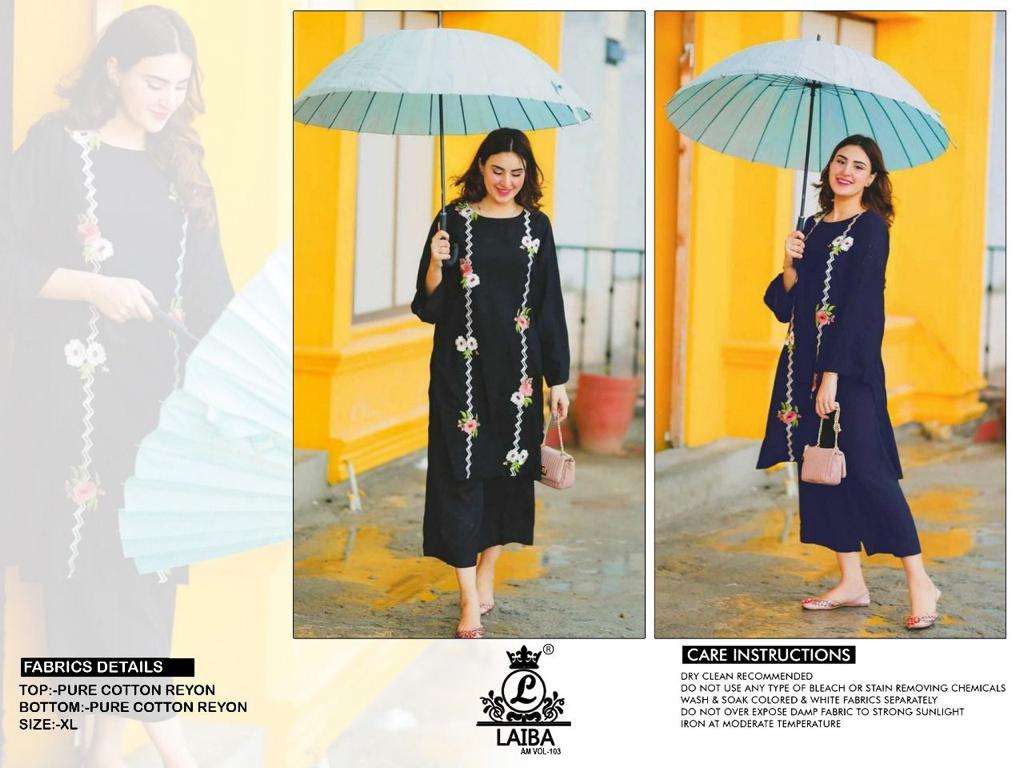 laiba am vol 103 cotton rayon stylish fancy long kurti with bottom collection