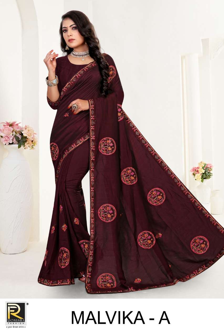 Malvika by ranjna  fabric pc vichitra silk fancy thread worked sarees