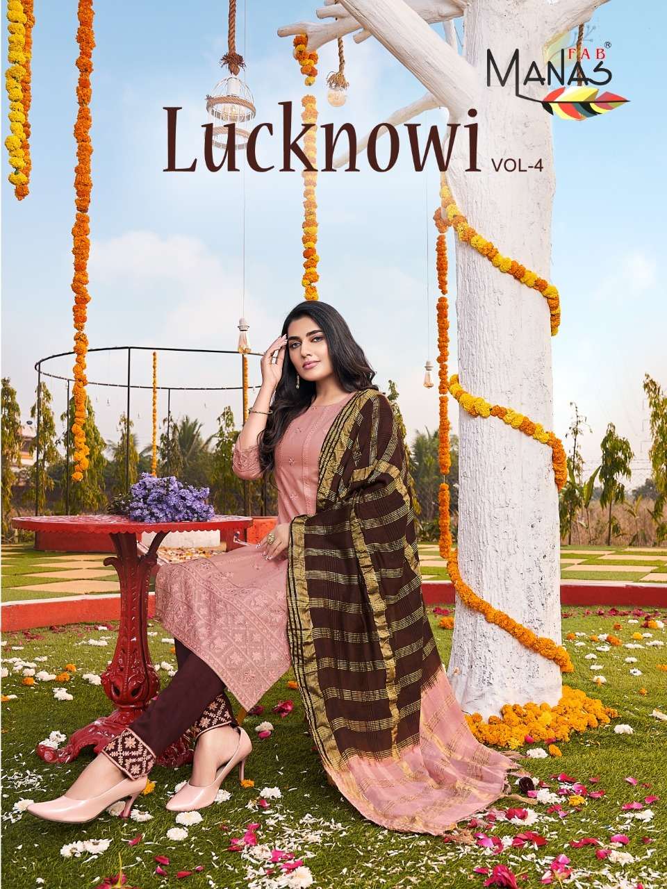 manas lucknowi vol 4 top with pants and dupatta set new design 