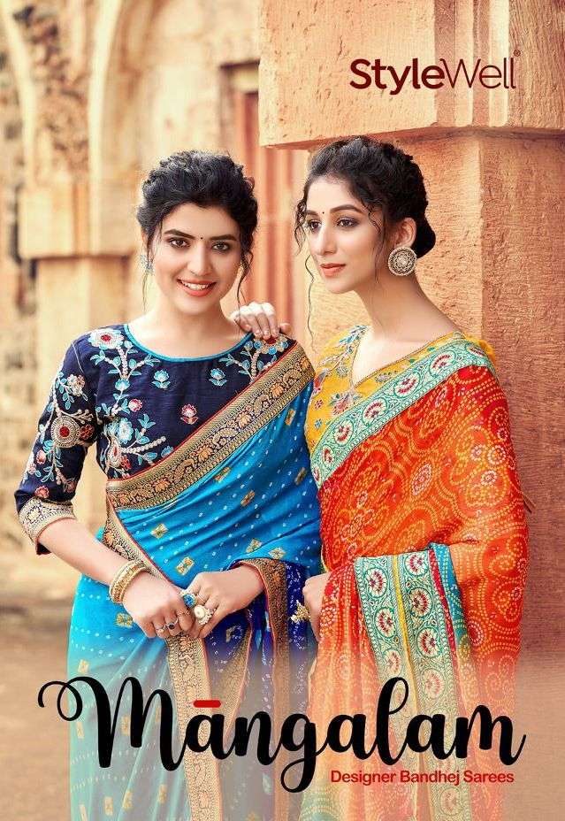mangalam by stylewell exclusive hand printed bandhej saree with rich embroidery