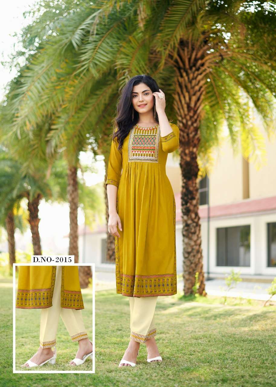 maria vol 2 by rangjyot rayon fancy kurti with pant pair
