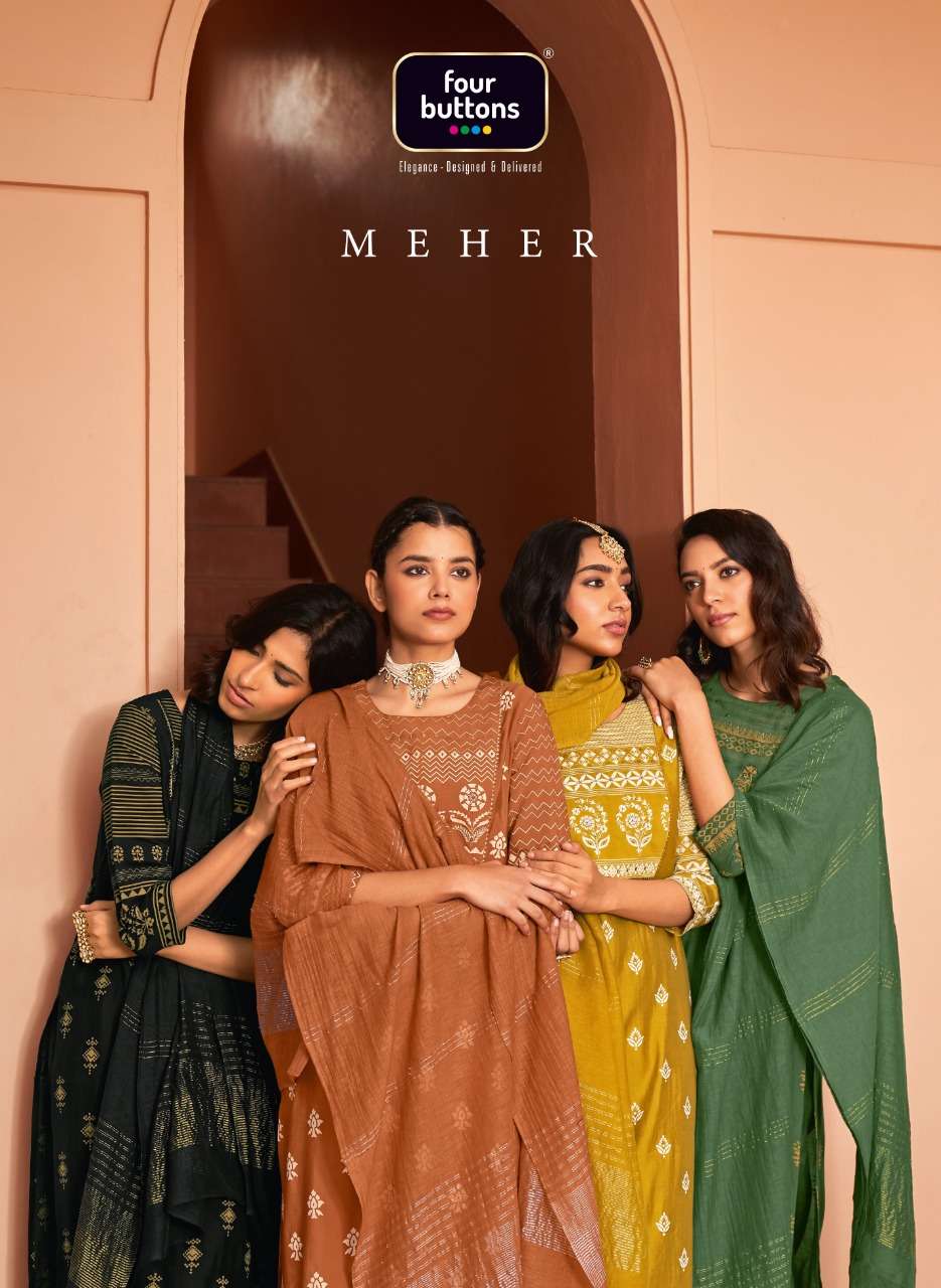 meher by four buttons viscose silk fully stitch 3 piece collection