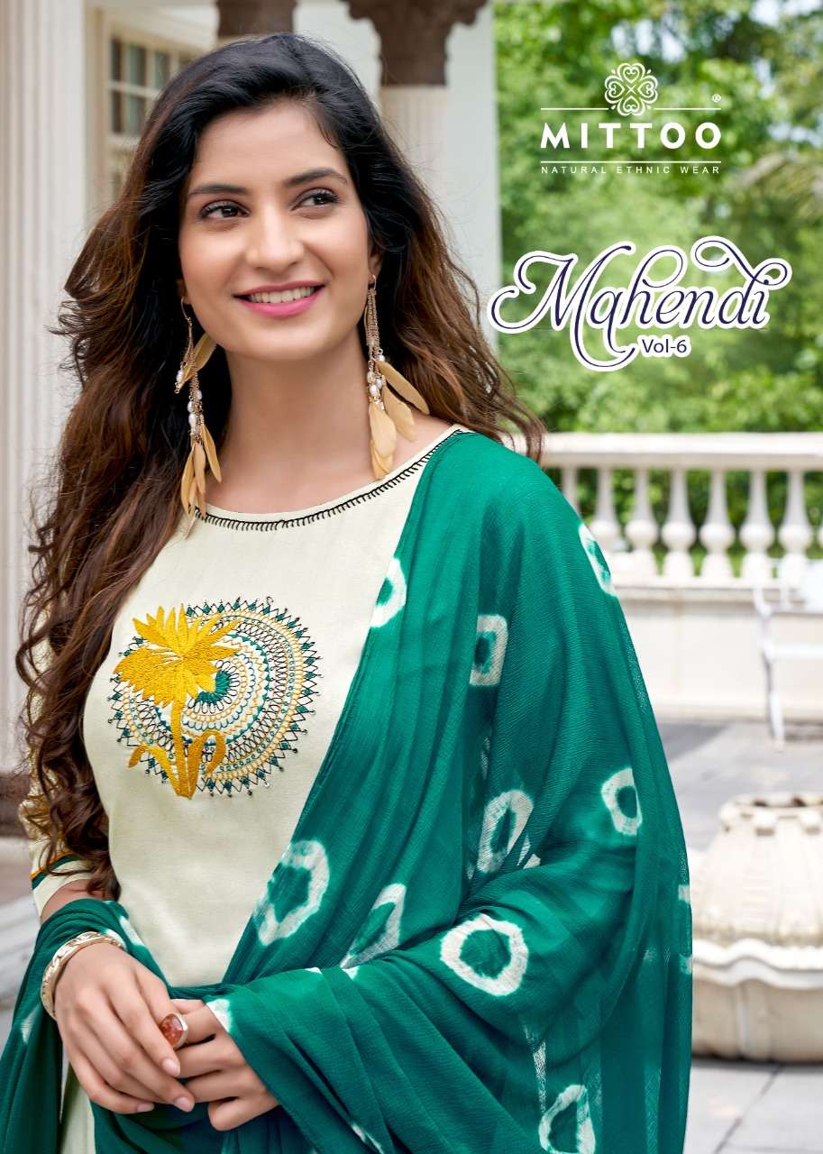 mittoo mahendi vol 6 readymade casual rayon suits collection