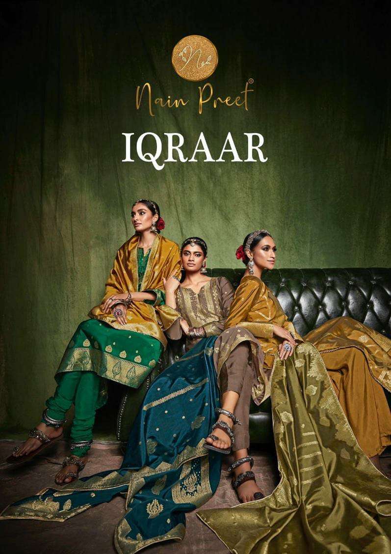 nain preet iqraar by mumtaz arts silk weaving jacquard classy fancy suits supplier