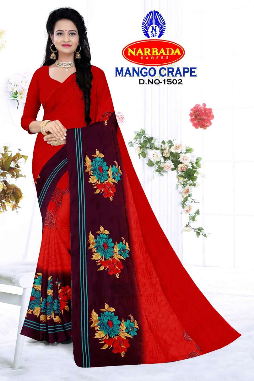 Narmada mango crape raniyal casual wear saree