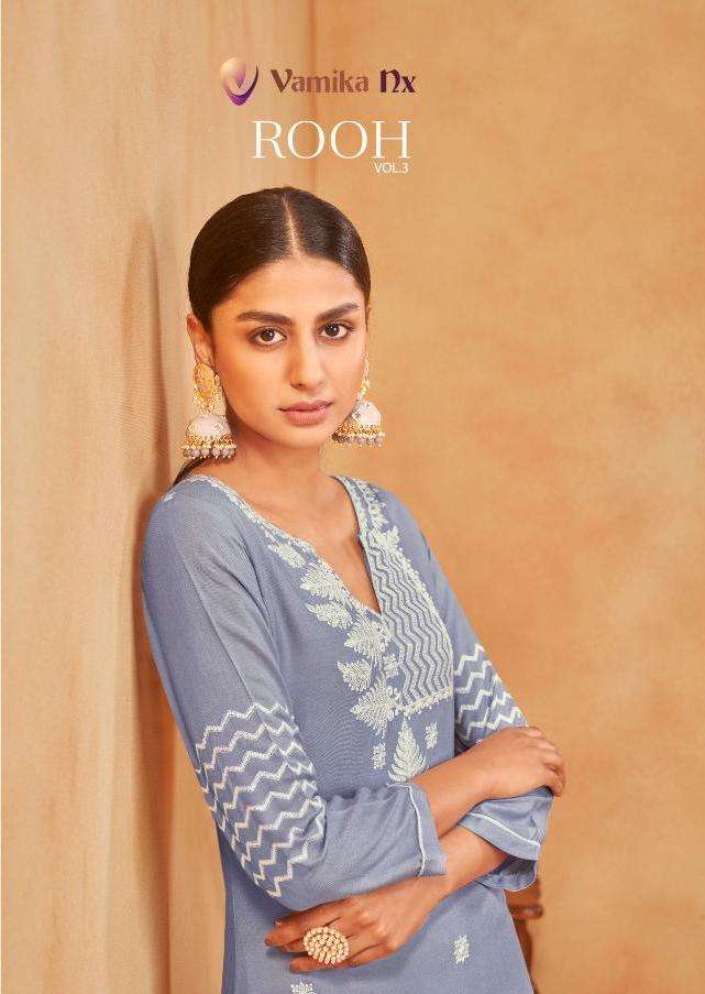 rooh vol 3 by vamika nx rayon designer kurti with pant collection