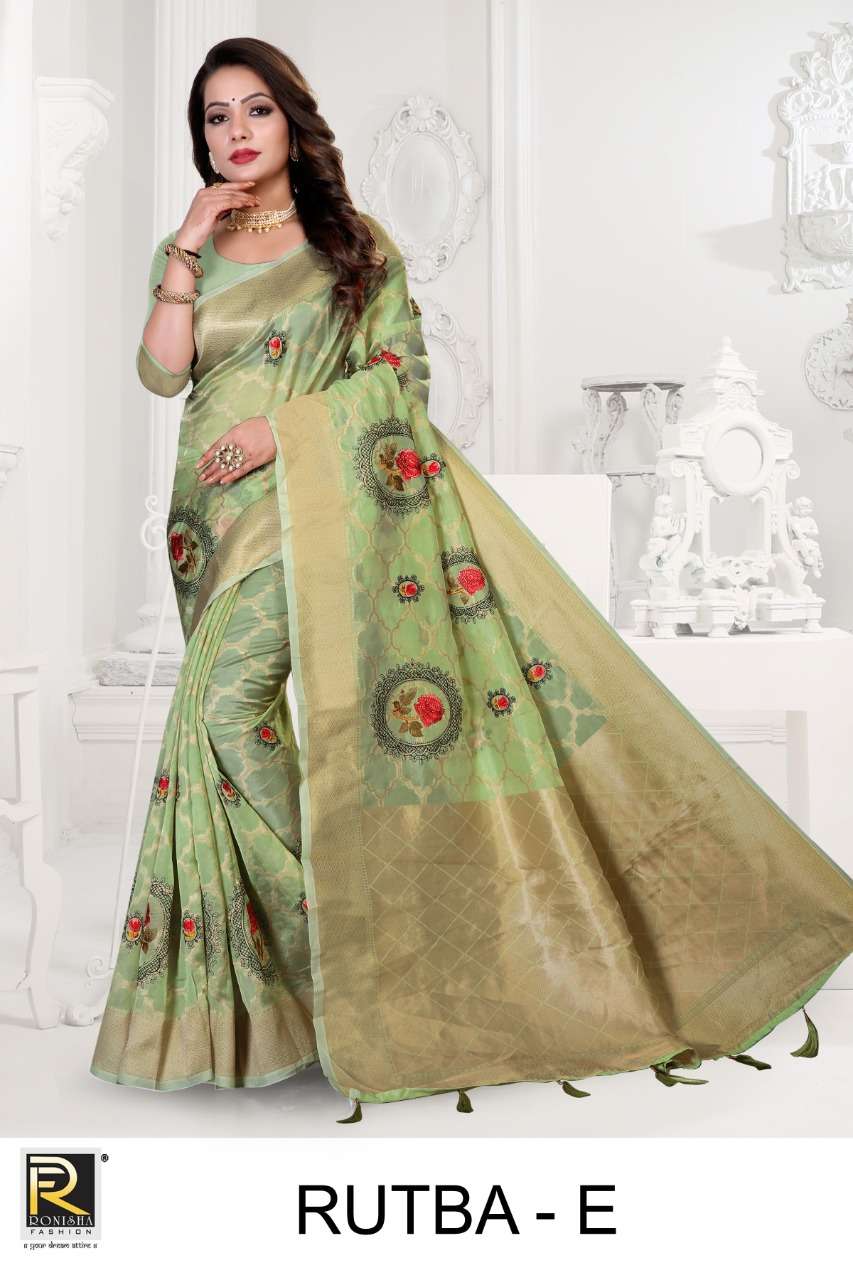 Rutba by ranjna saree fastive wear stylish border blouse thred worked saree Collection 