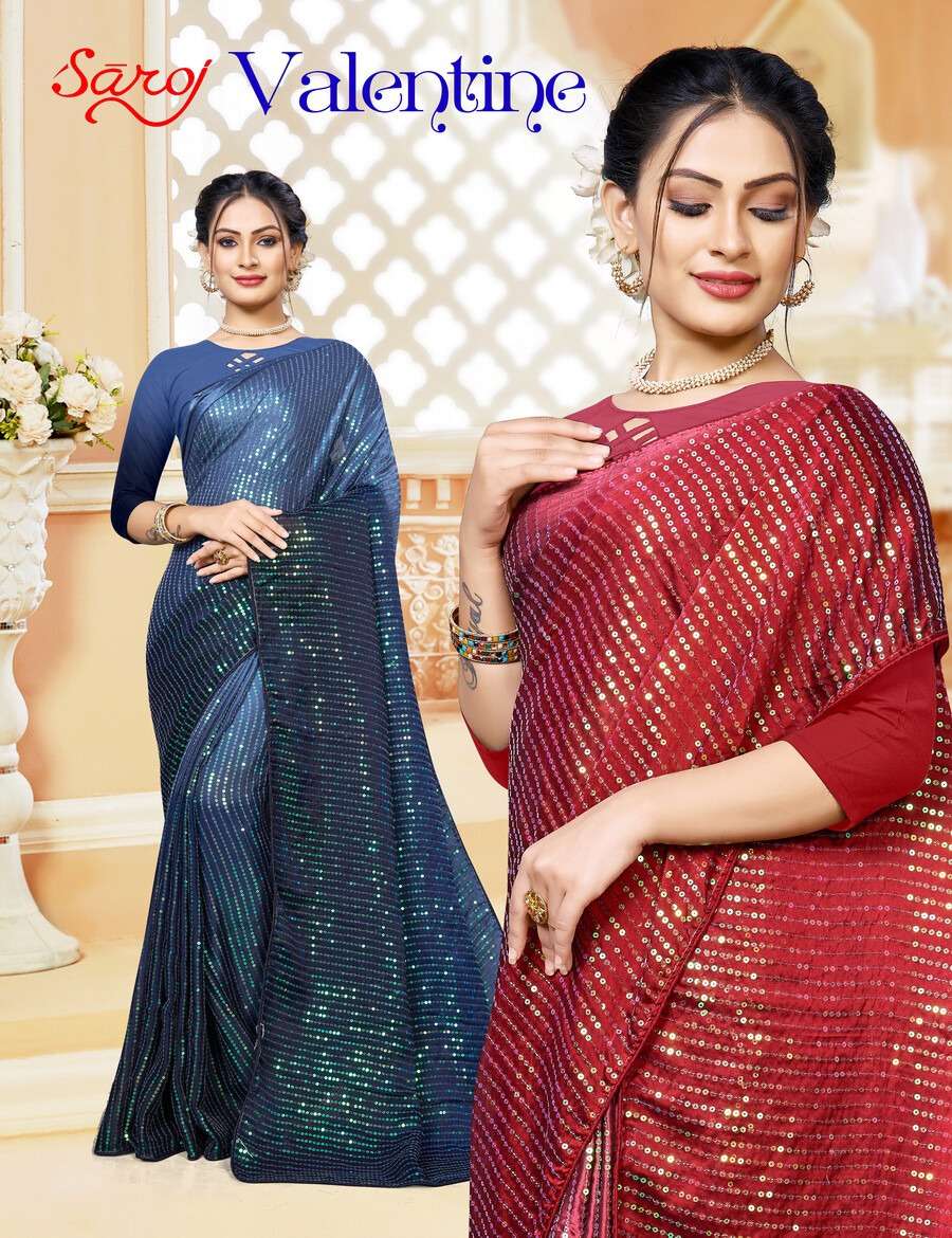 saroj valentine rangoli silk sequence work designer saree