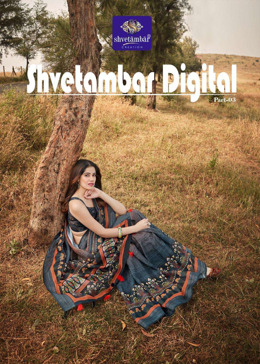 shvetambar digital vol 3 linen digitally printed saree only at krishna creation 