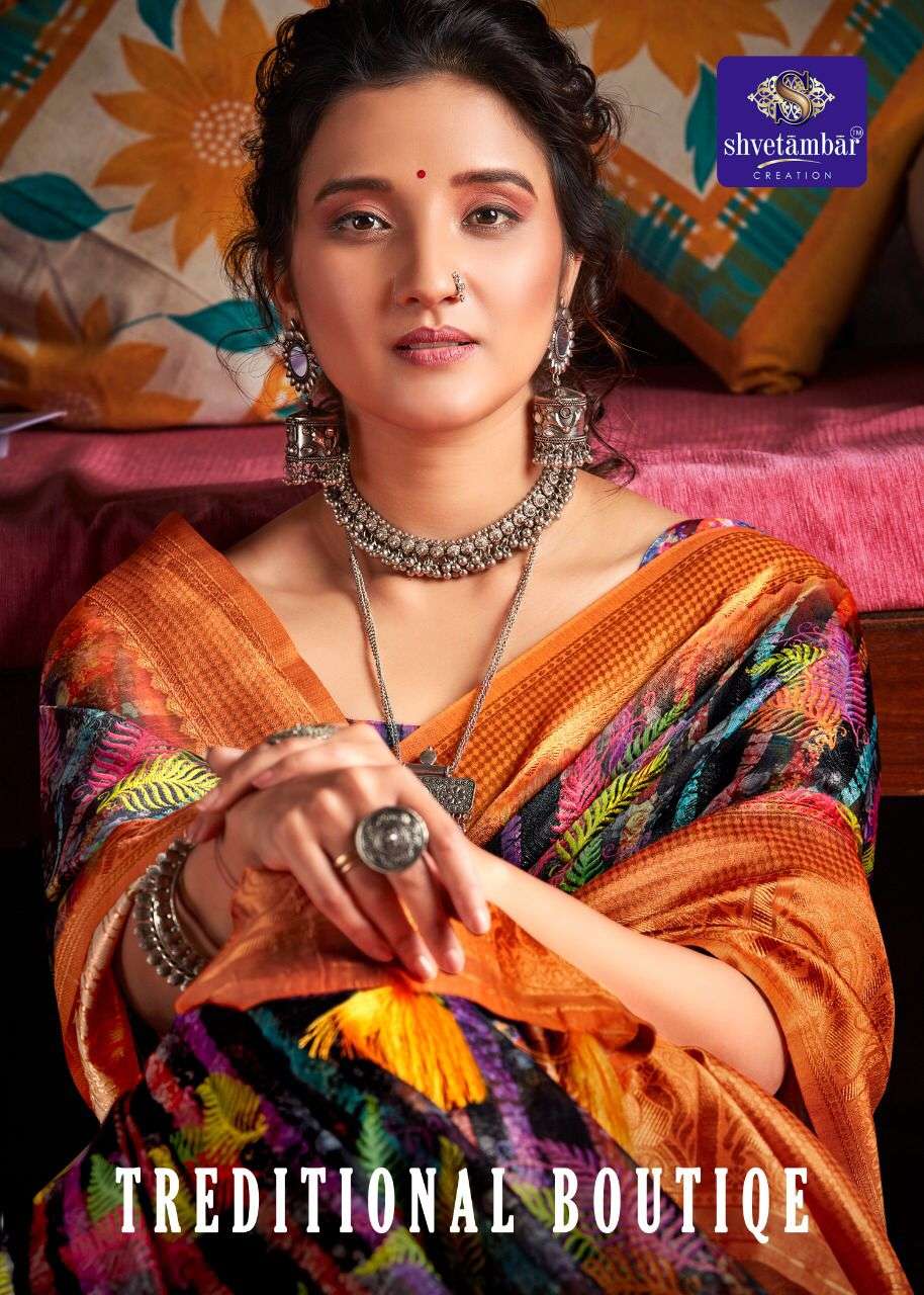 shvetambar treditional boutiqe cotton rapiar saree with digital print concept 