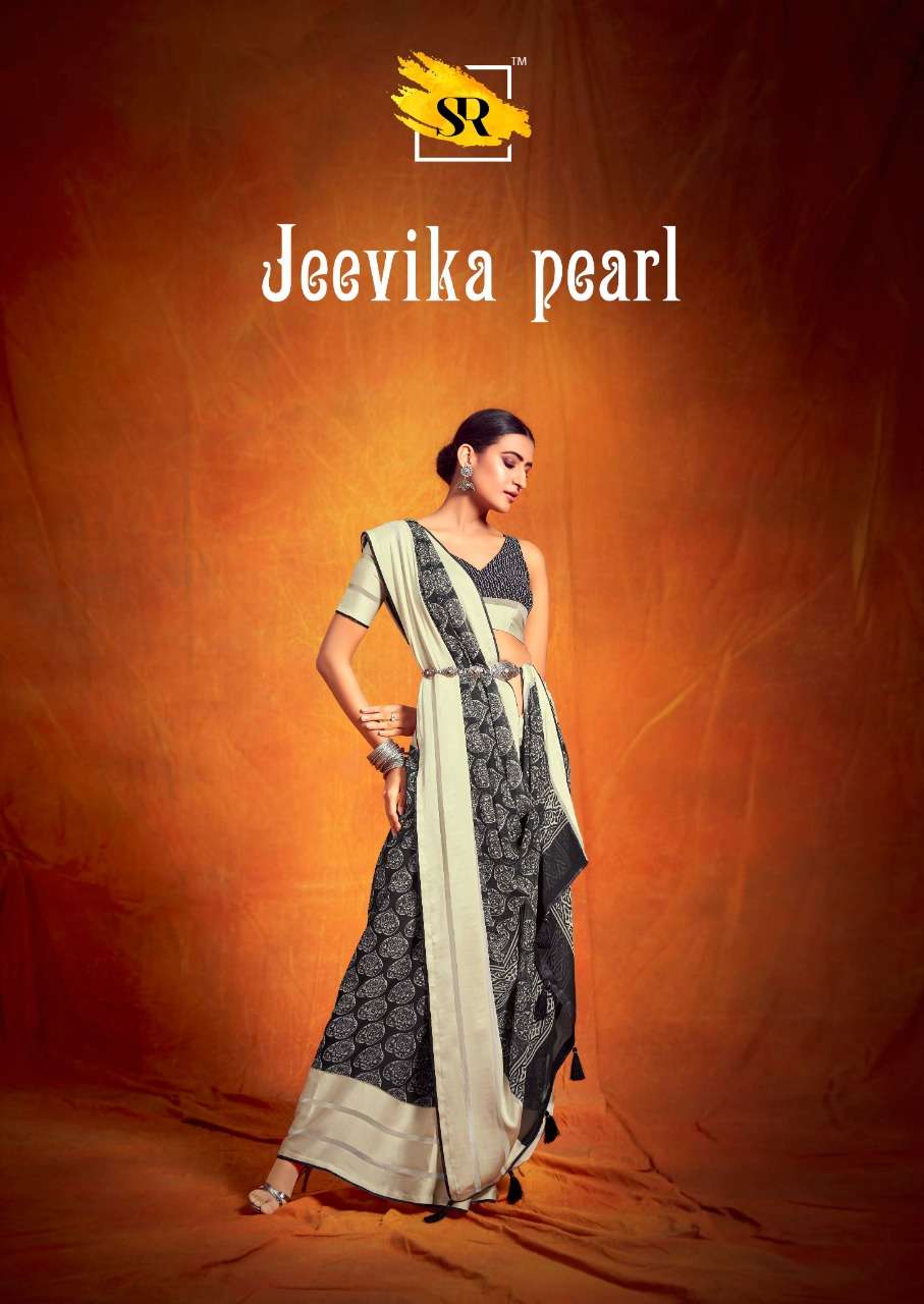 sr jeevika pearl white special weightless sartin border saree at best rate 