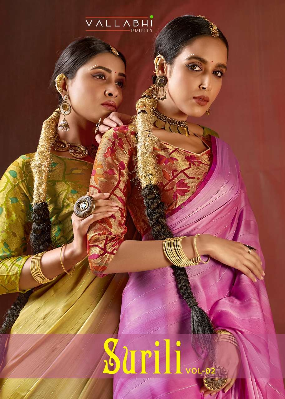 surili vol 2 by vallabhi moss chiffon printed fancy sarees