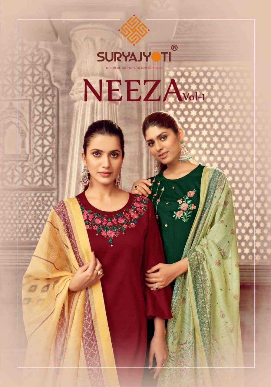 suryajyoti neeza vol 1 a line kurti with handwork and bottom with dupatta 