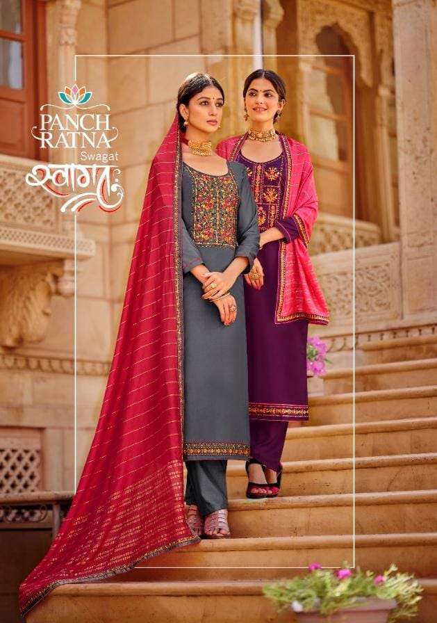 swagat by panch ratna silk work casual suits collection