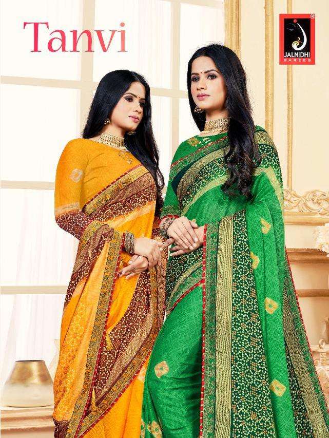 tanvi by jalnidhi moss chiffon bandhej printed sarees online supplier
