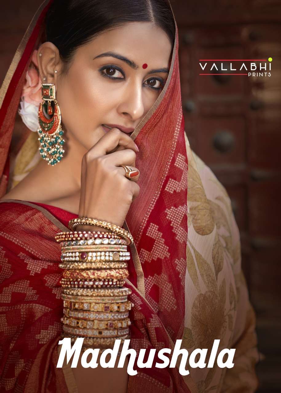 vallabhi prints madhushala brasso print saris wholesaler in surat