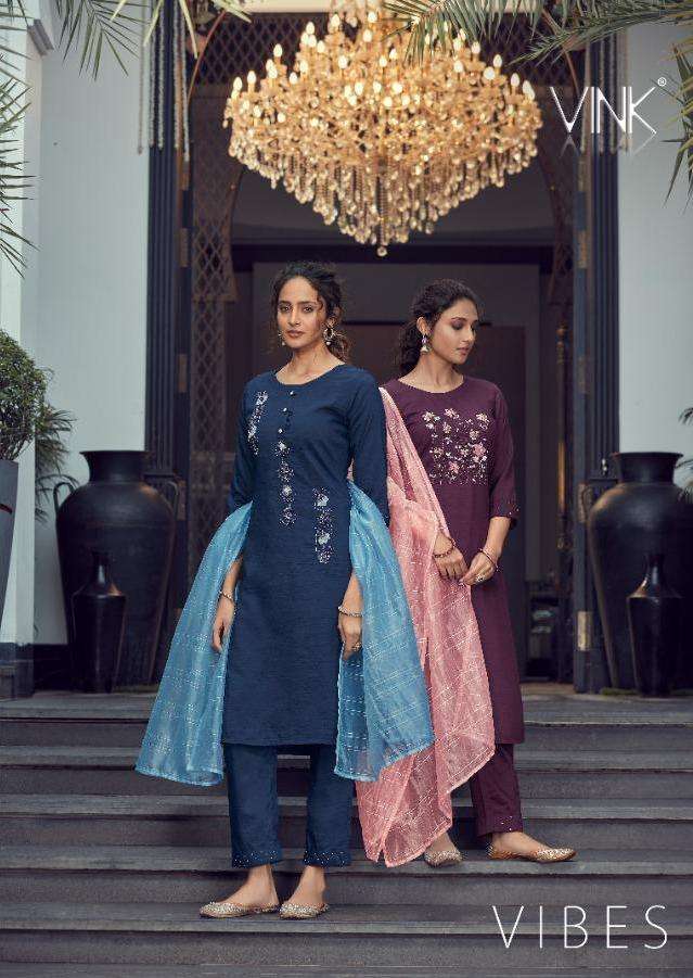 vink present vibes viscose silk full stitch kurti pant with dupatta 