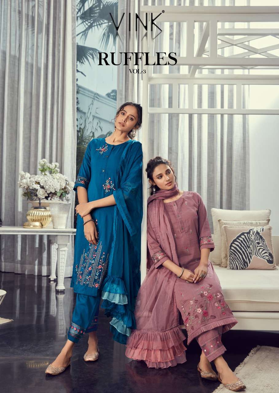 vink ruffles vol 3 silk party wear work 3 piece readymade collection