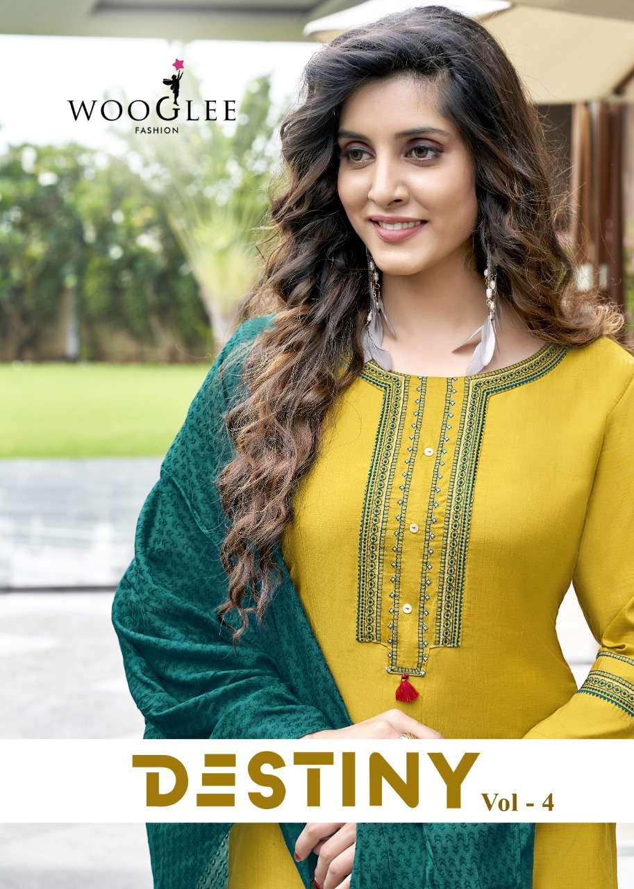 wooglee destiny vol 4 full stitch top bottom with dupatta collection 