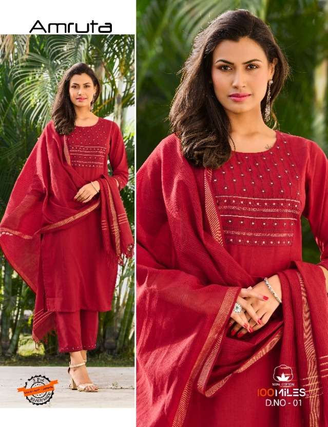 amruta by 100 miles handloom cotton readymade casual salwar kameez