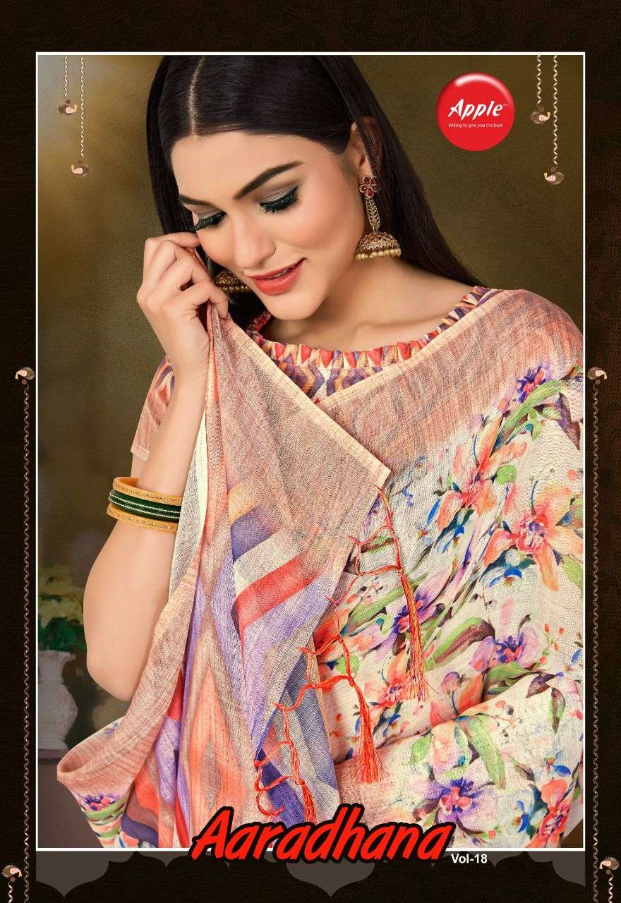 apple aaradhana vol 18 linen silk print sarees 