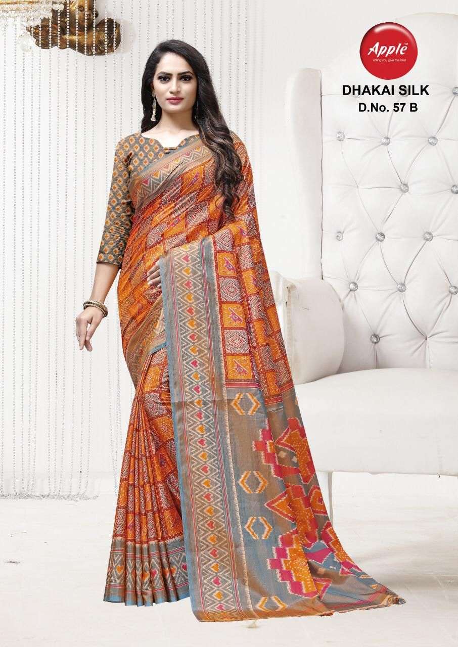 apple dhakai silk printed sarees 