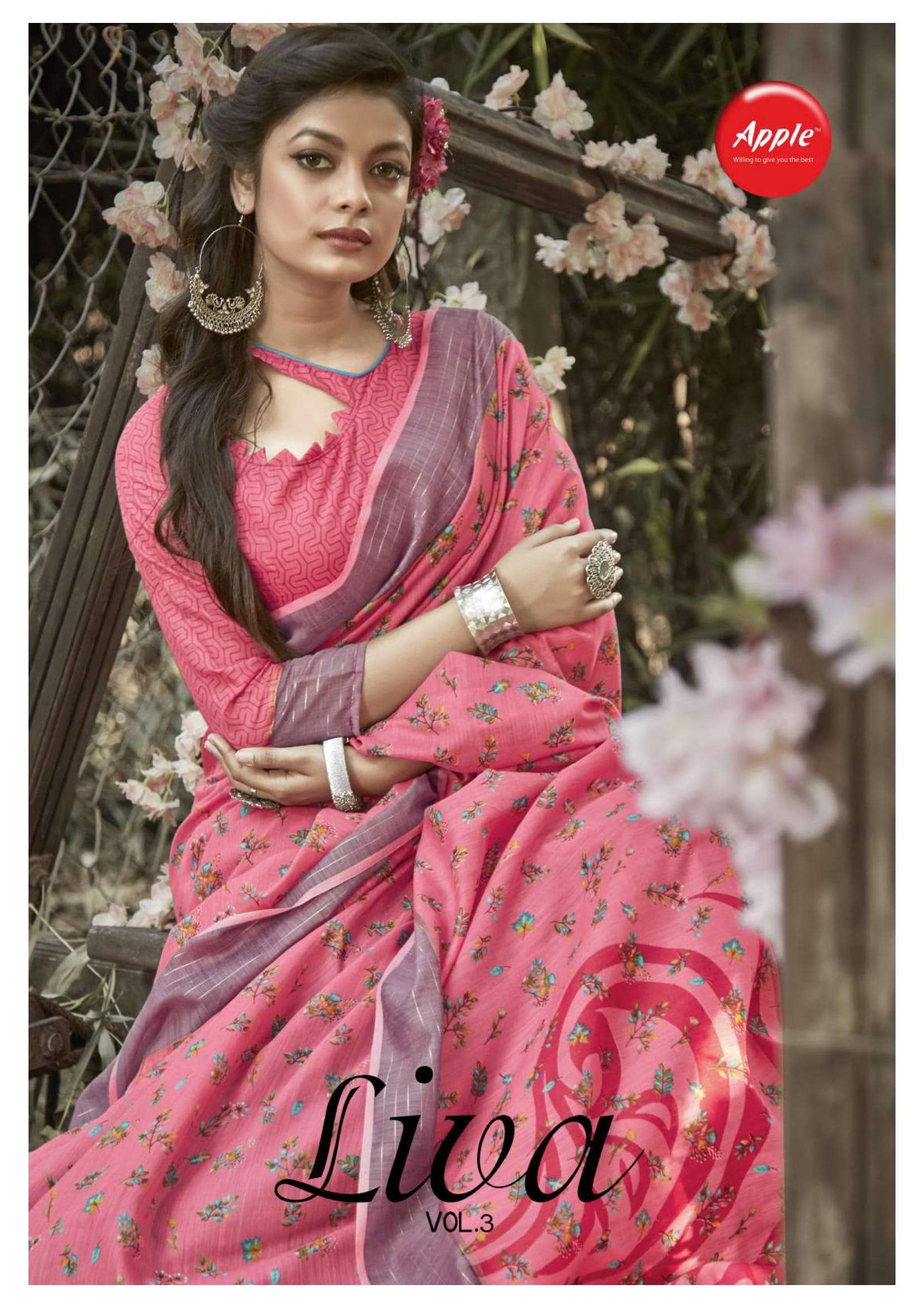 apple liva vol soft linen printed saree low rate 