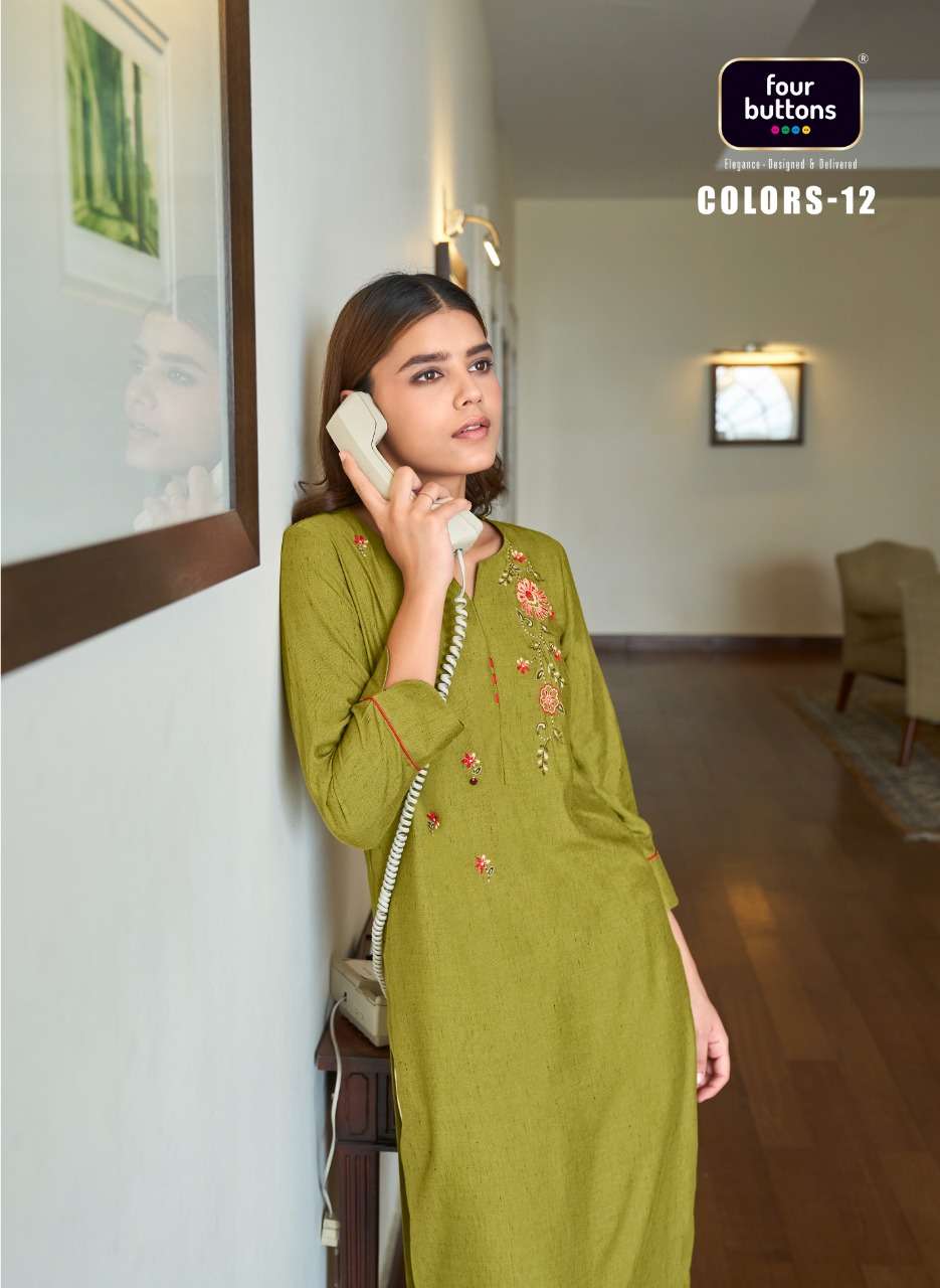colors vol 12 by four buttons viscose designer daily wear kurtis