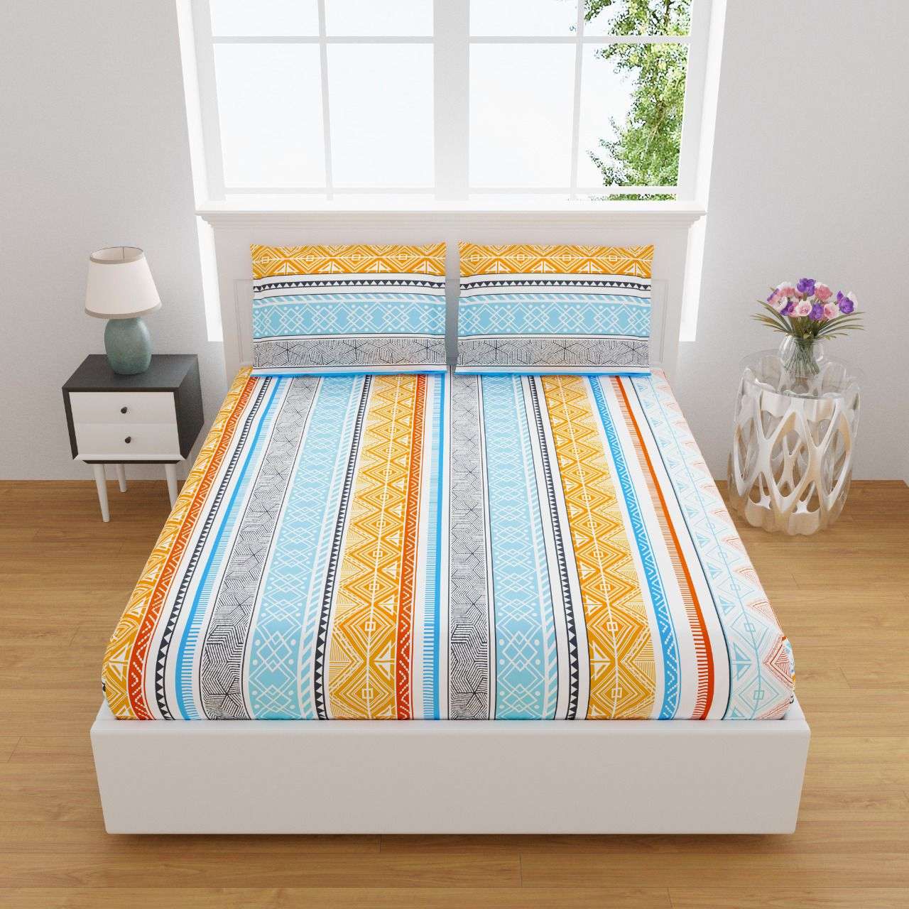 daisy soft pure cotton king size bedsheets with 2 pillow cover wholesale supplier 